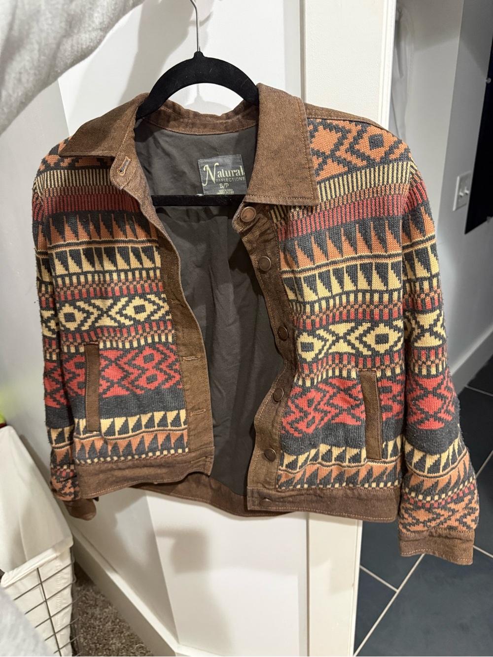 Natural Reflections Women’s Southwestern Knit Jacket - Brown, Red, Yellow